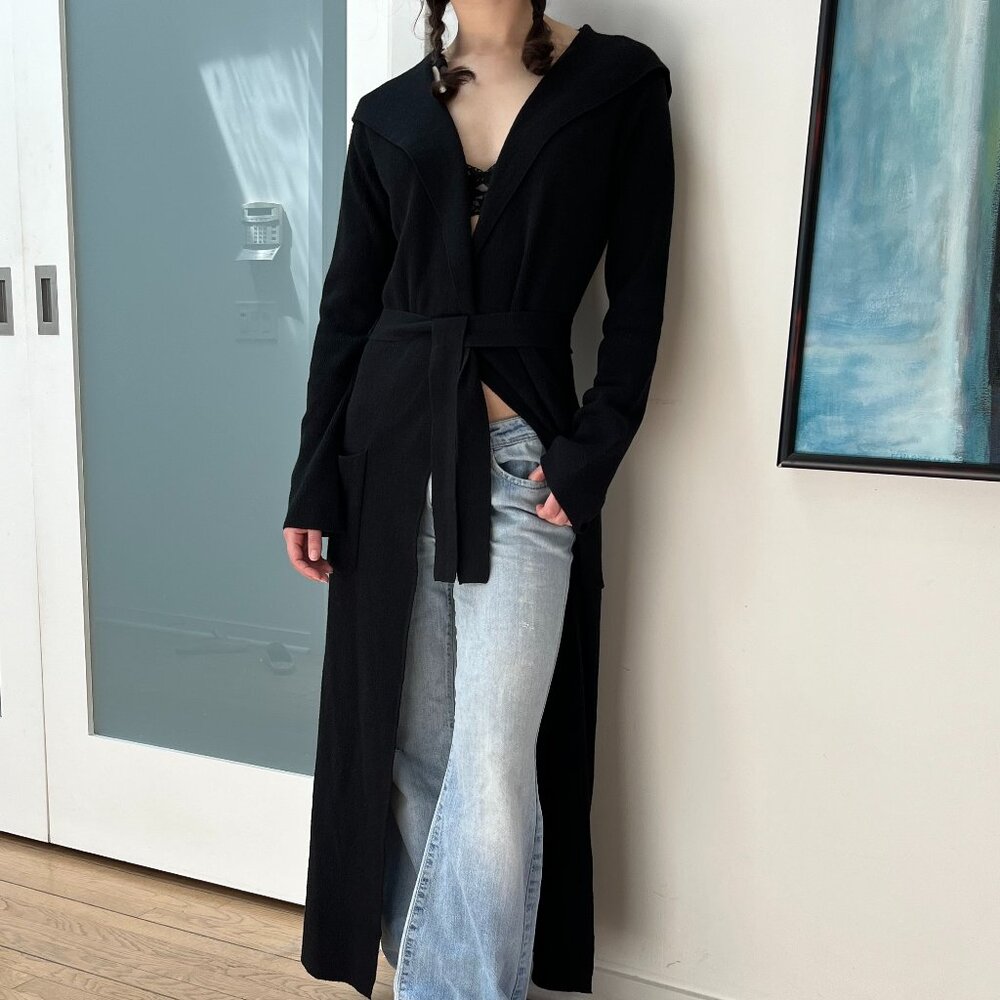 MaxStudio Black hooded duster cardigan